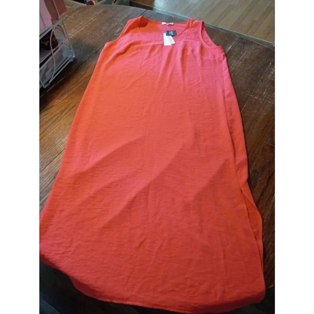 New Size 16 Sandra Darren Coral Sleeveless Tank Strap Round Neck Maxi Long Dress